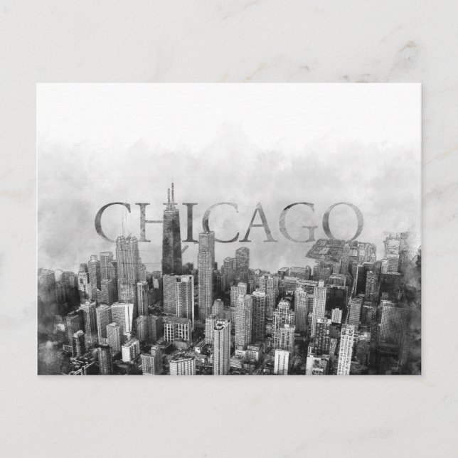 Cartes Pour Fêtes Annuelles Sketch Skyline de Chicago (Devant)