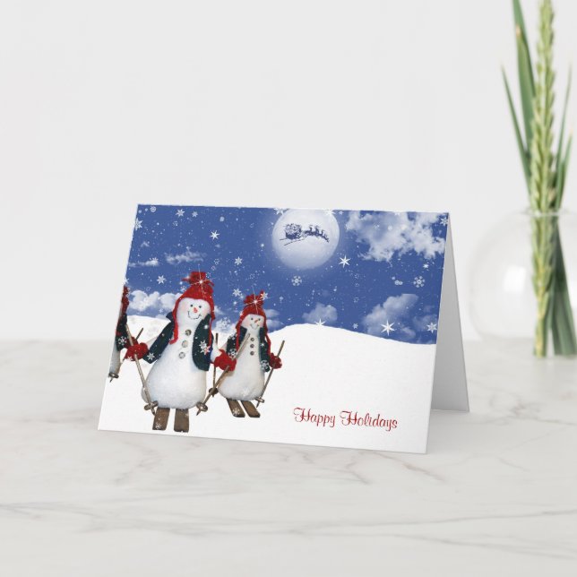 Cartes Pour Fêtes Annuelles Ski de neige de Noël (Devant)