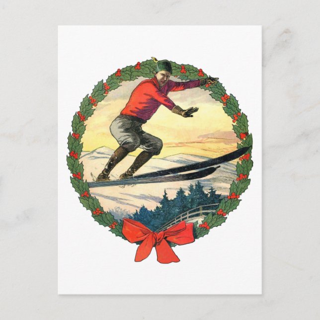 Cartes Pour Fêtes Annuelles Ski de Noël (Devant)
