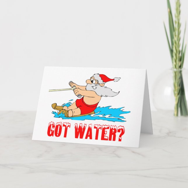 Cartes Pour Fêtes Annuelles Ski d'eau Père Noël (Devant)