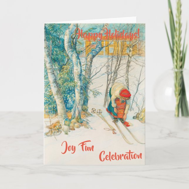 Cartes Pour Fêtes Annuelles Ski d'hiver par Carl Larsson (Devant)