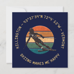 Cartes Pour Fêtes Annuelles Ski Killington, Vermont - Femme Skier, Texte Jaune