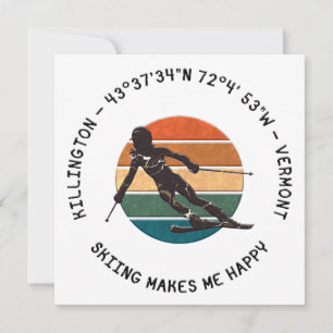 Cartes Pour Fêtes Annuelles Ski Killington, Vermont - Femme Skier, Texte noir