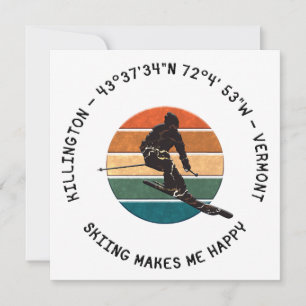 Cartes Pour Fêtes Annuelles Ski Killington, Vermont - Man Skier, Texte noir