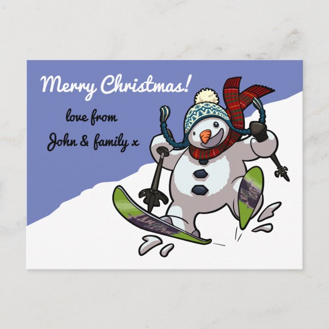Cartes Pour Fêtes Annuelles Ski Snowman Joyeux Noël ! Carton du message (Devant)