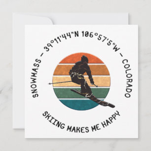 Cartes Pour Fêtes Annuelles Ski Snowmass, Colorado - Man Skier, Texte noir