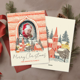 Cartes Pour Fêtes Annuelles Ski Village Resort Town One Photo Noël