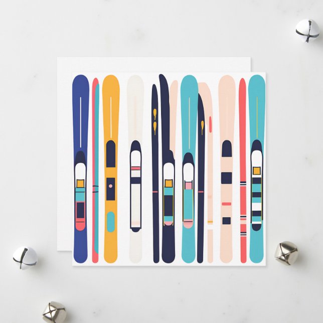Cartes Pour Fêtes Annuelles Skis (Devant/Arrière en situation)
