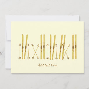 Cartes Pour Fêtes Annuelles Skis Gold   Ski Vintage Crème hiver