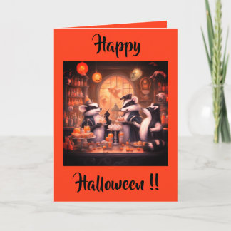 Cartes Pour Fêtes Annuelles Skunk Halloween party in a soda shoppe