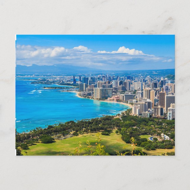 Cartes Pour Fêtes Annuelles Skyline de Honolulu, Hawaii. (Devant)