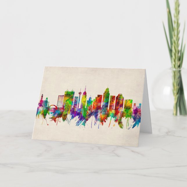 Cartes Pour Fêtes Annuelles Skyline de San Antonio Texas (Devant)