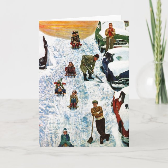 Cartes Pour Fêtes Annuelles Sledding and Digging Out (Devant)