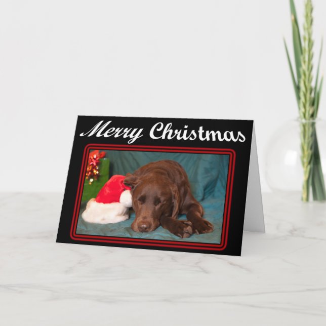 Cartes Pour Fêtes Annuelles Sleeping Chocolate Lab With Santa Hat (Devant)