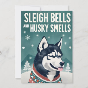 Cartes Pour Fêtes Annuelles Sleigh Bells et Husky Smells Husky Noël Husky