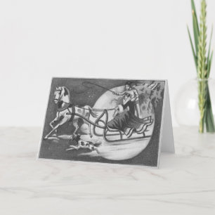 Cartes Pour Fêtes Annuelles Sleigh ouvert à un cheval vintage emballant le