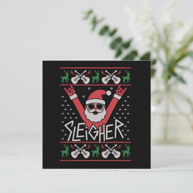 Cartes Pour Fêtes Annuelles Sleigher Santa Christmas Rock n Roll Ugly Sweat (Debout devant)