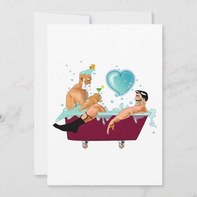 Cartes Pour Fêtes Annuelles SlipperyJoe's deux gays hommes aiment la baignoire (Devant)