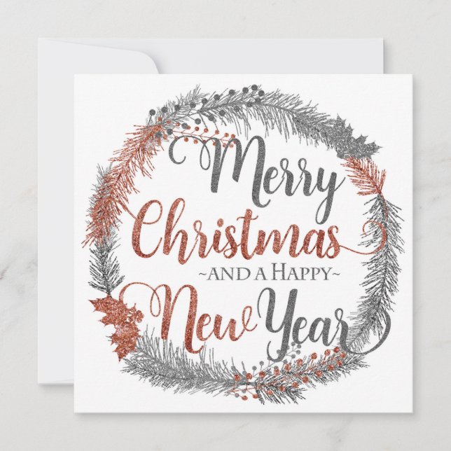 Cartes Pour Fêtes Annuelles Sliver et cuivre couronne de Noël plat Noël (Devant)