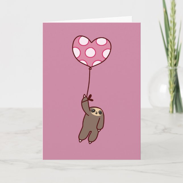 Cartes Pour Fêtes Annuelles Sloth Coeur Balloon (Devant)