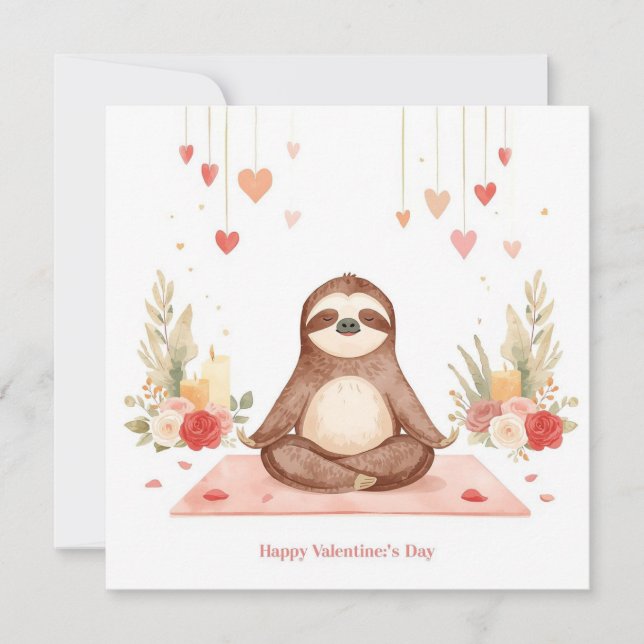 Cartes Pour Fêtes Annuelles Sloth in  Yoga Class on Valentine's Day  (Devant)