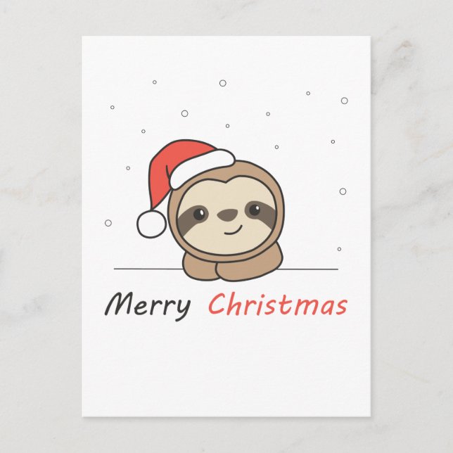Cartes Pour Fêtes Annuelles Sloth Noël Neige Hiver Animaux Fentes (Devant)