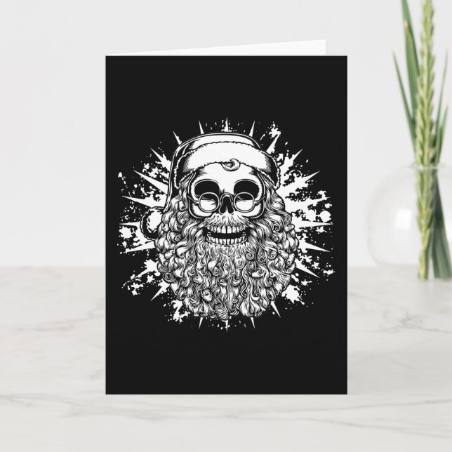 Cartes Pour Fêtes Annuelles Smilin' Père Noël Skull -bw (Devant)