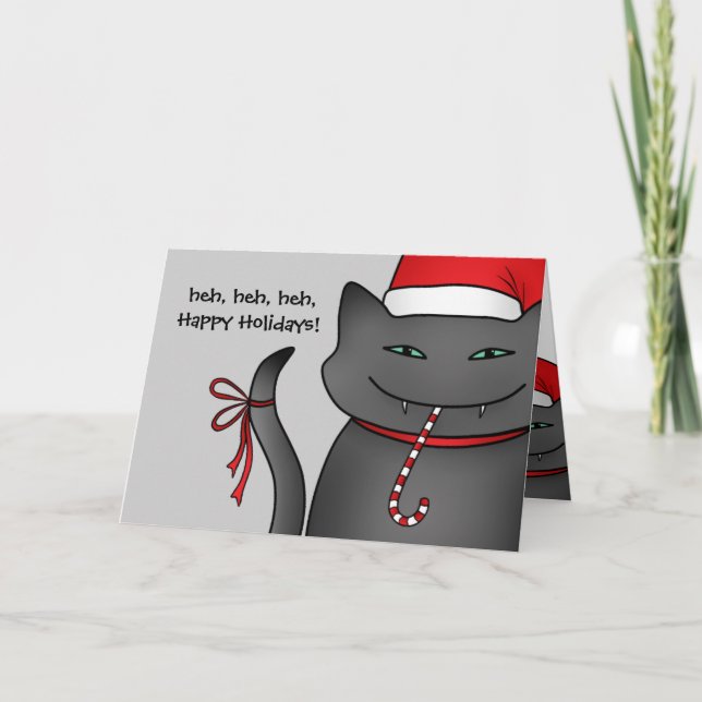 Cartes Pour Fêtes Annuelles Sneaky Christmas kitty Happy Holidays grey (Devant)