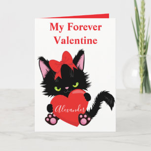 Cartes Pour Fêtes Annuelles Sneaky Kitten Coeur blanc et rouge Valentine