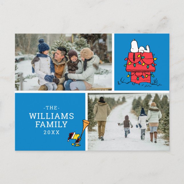 Cartes Pour Fêtes Annuelles Snoopy Doghouse Noël Famille Photo Collage (Devant)