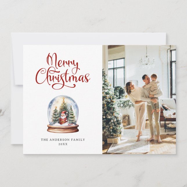 Cartes Pour Fêtes Annuelles Snow Globe Père Noël Photo Joyeux Noël Card (Devant)