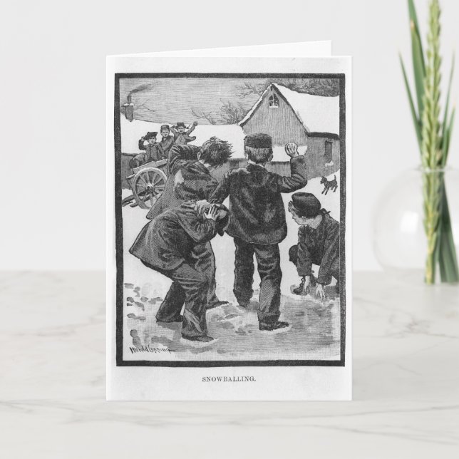 Cartes Pour Fêtes Annuelles Snowballing ! Scène de Noël victorienne vintage (Devant)
