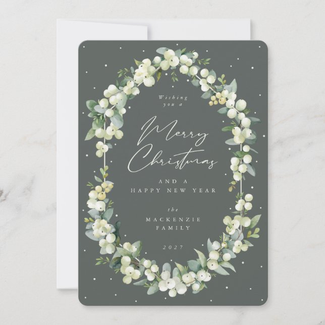 Cartes Pour Fêtes Annuelles Snowberry+Eucalyptus cadre botanique Noël (Devant)