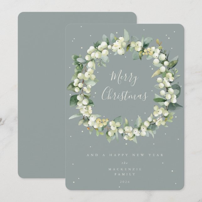 Cartes Pour Fêtes Annuelles Snowberry + Eucalyptus Serre de Noël non photo (Devant / Derrière)