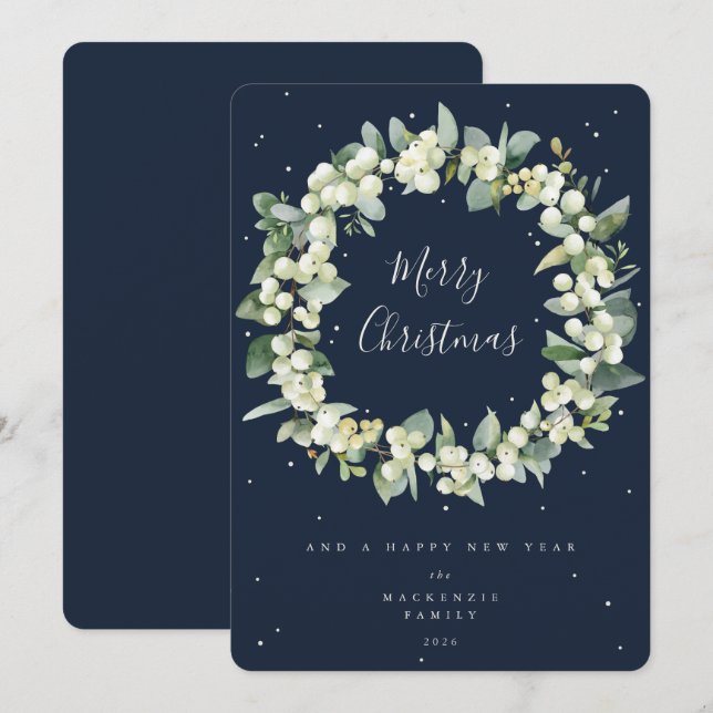 Cartes Pour Fêtes Annuelles Snowberry + Eucalyptus Serre de Noël non photo (Devant / Derrière)
