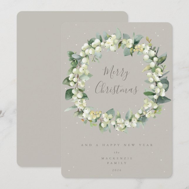 Cartes Pour Fêtes Annuelles Snowberry + Eucalyptus Serre de Noël non photo (Devant / Derrière)
