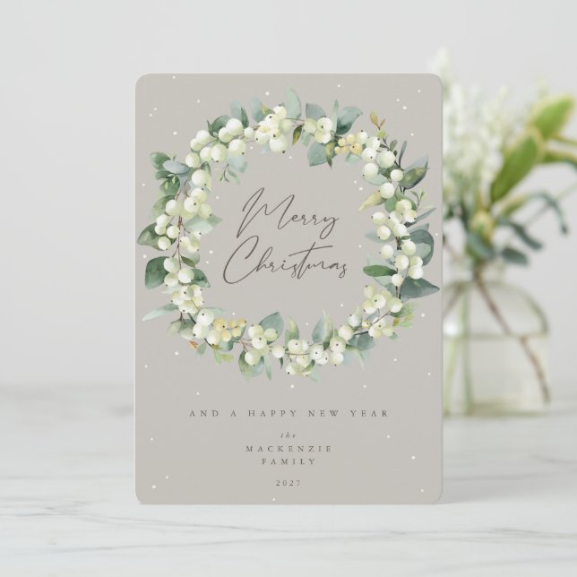 Cartes Pour Fêtes Annuelles Snowberry + Eucalyptus Serre de Noël non photo (Debout devant)