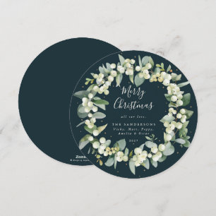 Cartes Pour Fêtes Annuelles Snowberry ronde moderne + Eucalyptus - Fils de Noë