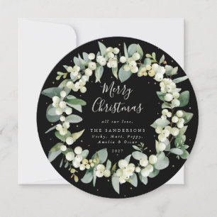 Cartes Pour Fêtes Annuelles Snowberry ronde moderne + Eucalyptus - Fils de Noë