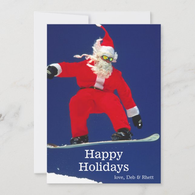 Cartes Pour Fêtes Annuelles Snowboard Père Noël (Devant)