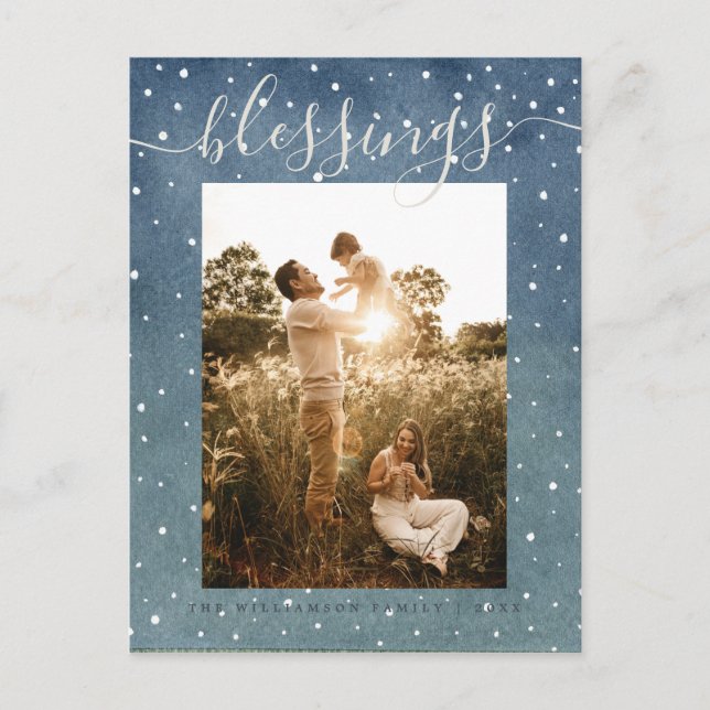 Cartes Pour Fêtes Annuelles Snowfall d'hiver Bénédiction de Noël bleu Noël (Devant)