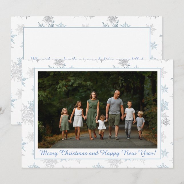 Cartes Pour Fêtes Annuelles Snowflake Blue Silver Grey Winter Wonderland Photo (Devant / Derrière)