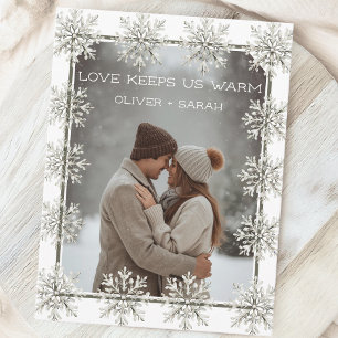 Cartes Pour Fêtes Annuelles Snowflake Love nous garde chaud couple photo