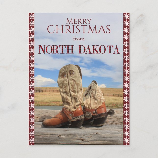 Cartes Pour Fêtes Annuelles Snowflake North Dakota Cowboy Boots Noël (Devant)