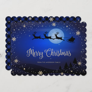 Cartes Pour Fêtes Annuelles Snowflake Plaid Bleu Reindeer Père Noël