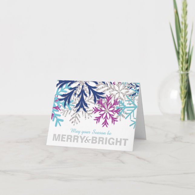 Cartes Pour Fêtes Annuelles Snowflake Turquoise Marine Orchid Silver Holiday (Devant)