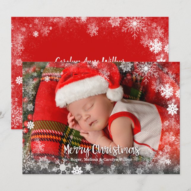 Cartes Pour Fêtes Annuelles Snowflakes Baby Photo Annonces de naissance (Devant / Derrière)