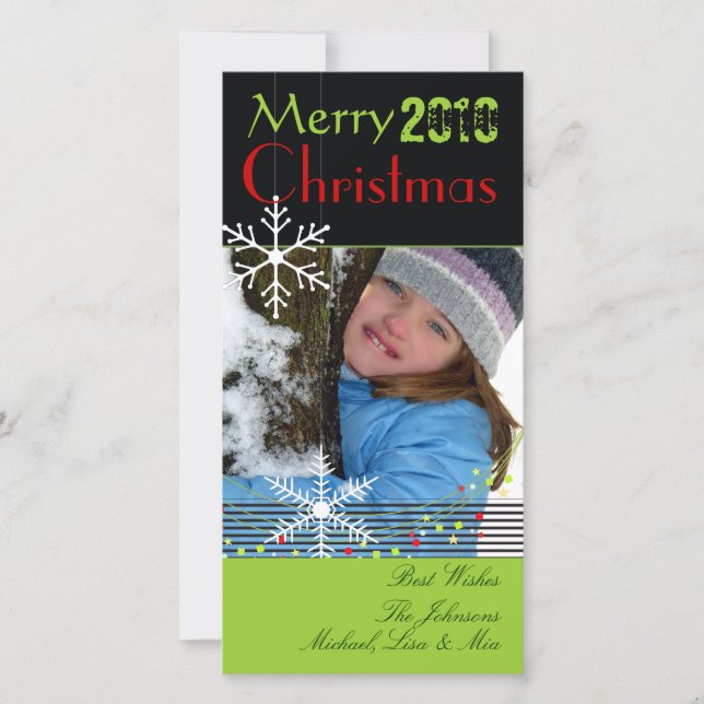 Cartes Pour Fêtes Annuelles Snowflakes Black and White christmas, green trim (Devant)