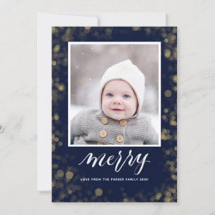 Cartes Pour Fêtes Annuelles Snowflakes bleu moderne Bokeh photo minimaliste