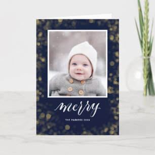 Cartes Pour Fêtes Annuelles Snowflakes bleu moderne Bokeh photo minimaliste